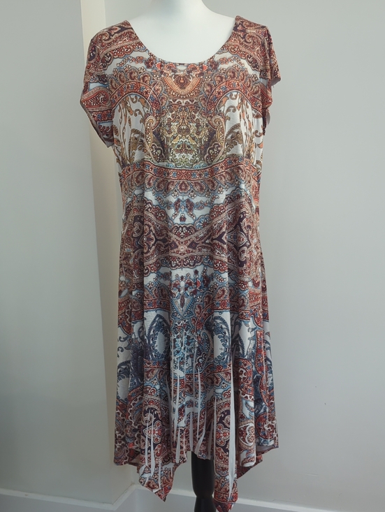 World unity Dresses & Skirts - World Unity Paisley Asymmetrical Midi Handkerchief Hem Dress